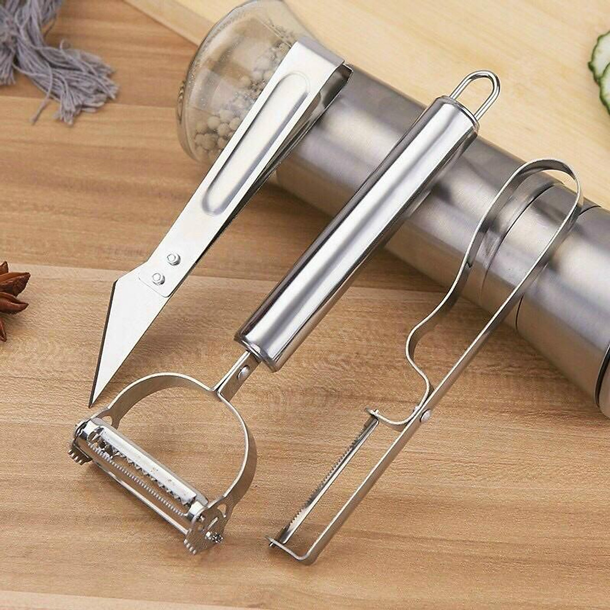 Dụng cụ nạo vỏ củ quả inox set 3 món - Set 3 món dụng cụ nạo vỏ củ quả inox