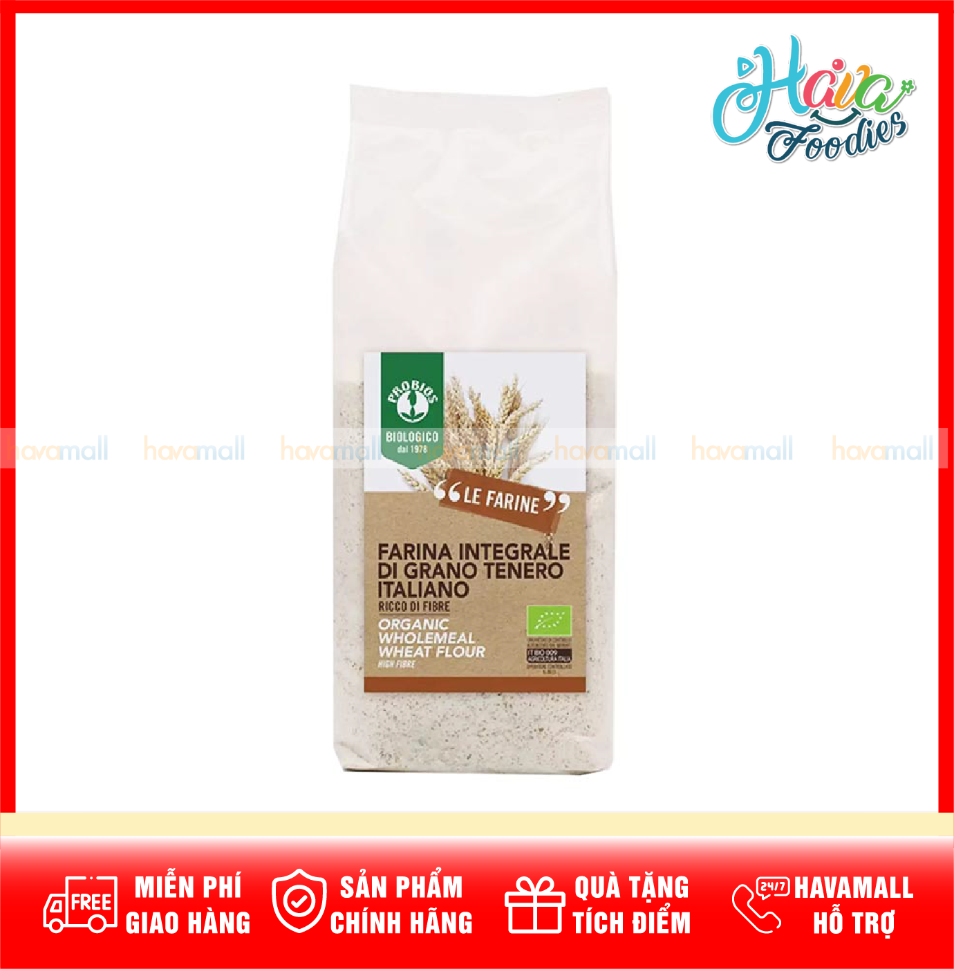 Bột mì nguyên cám hữu cơ – probios organic wheat flour 1kg