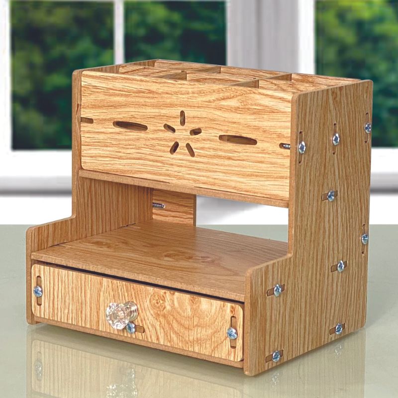 Hộp viết gỗ để bàn thời trang hv03 - tặng 1 móc khóa nhựa dễ thương - gỗ tối