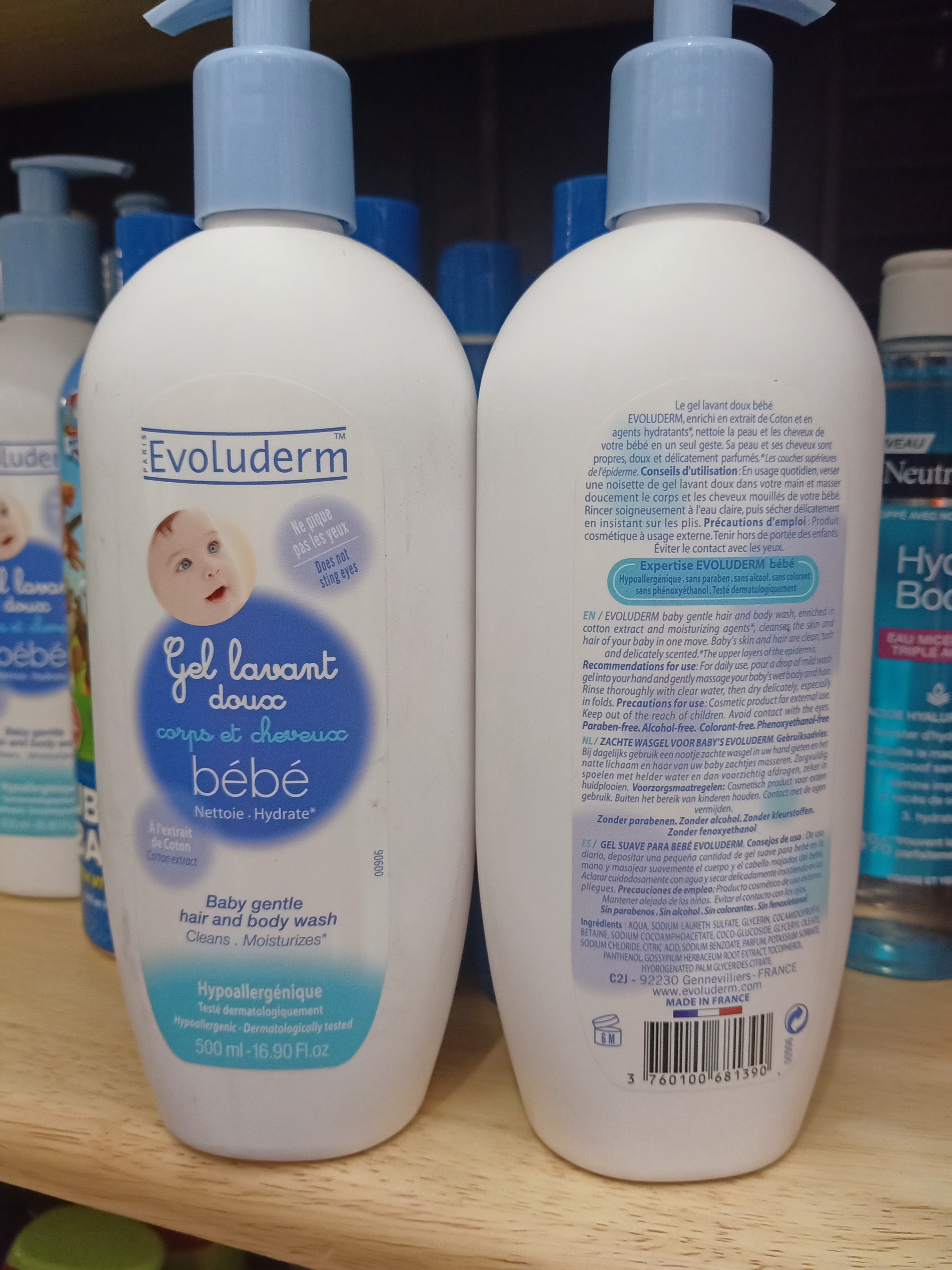 Gel tắm gội nhẹ dịu cho em bé evoluderm gel lavant doux bebe 500ml