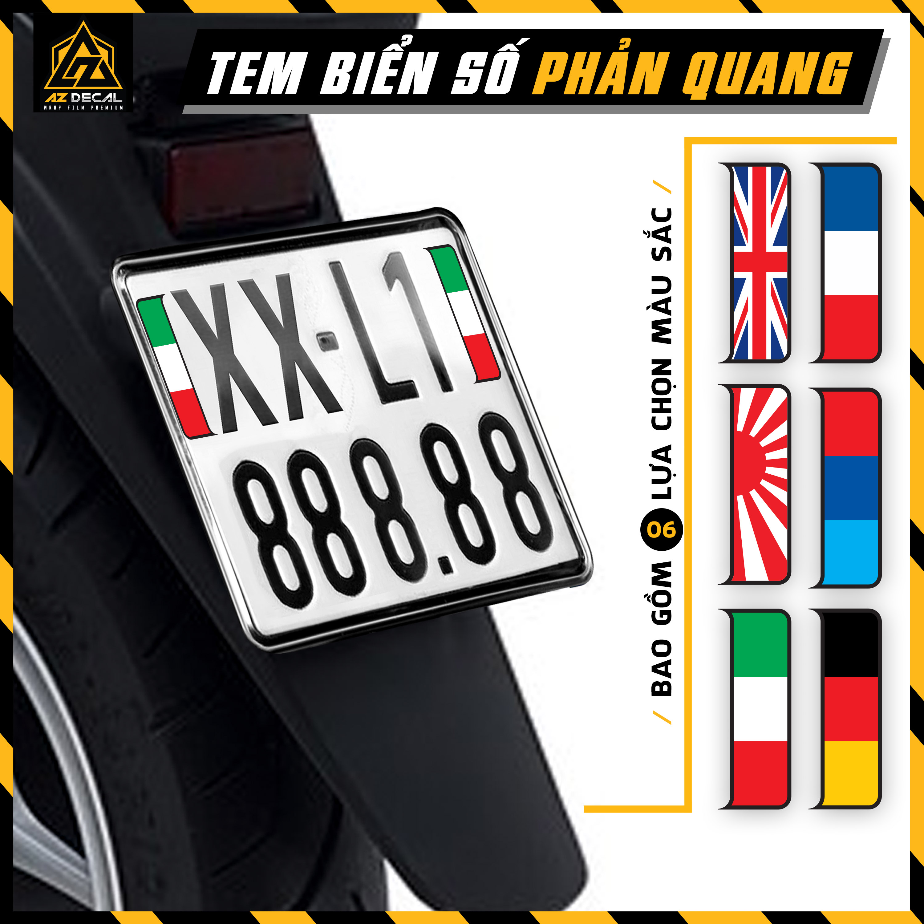 Tem Dán Biển Số Xe Mẫu Cờ Các Nước Phản Quang | Sticker Dán Biển Số Xe Máy, Ô Tô, Xe Điện Chống Nước