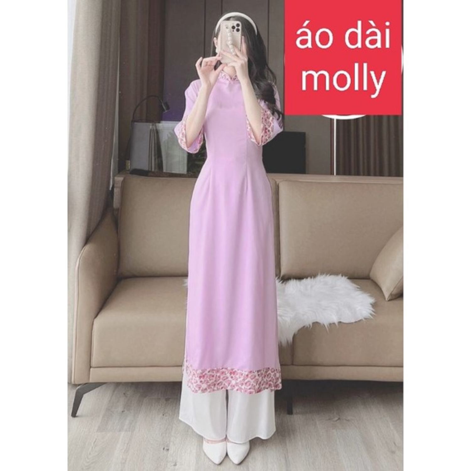 Sale_Áo dài lụa tây thi 2 tà, tay voan phối hoa nhí có bigsize
