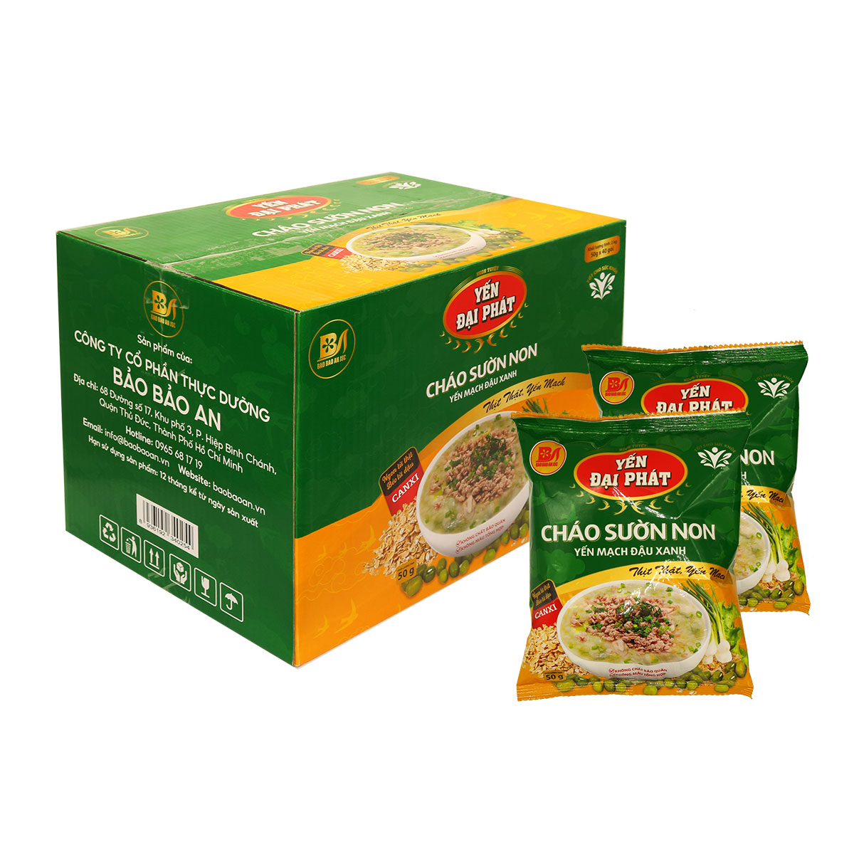 (40 gói) Cháo Sườn Non Yến Mạch Đậu Xanh - Yến mạch thật, thịt thật