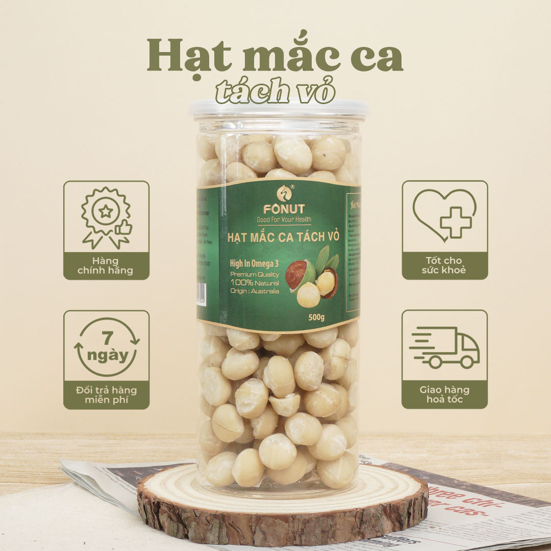 Hạt macca Úc tách vỏ Fonut 250g - 500g macca nhân nhập khẩu Úc hạt dinh dưỡng cho bà bầu, ăn kiêng, giảm cân