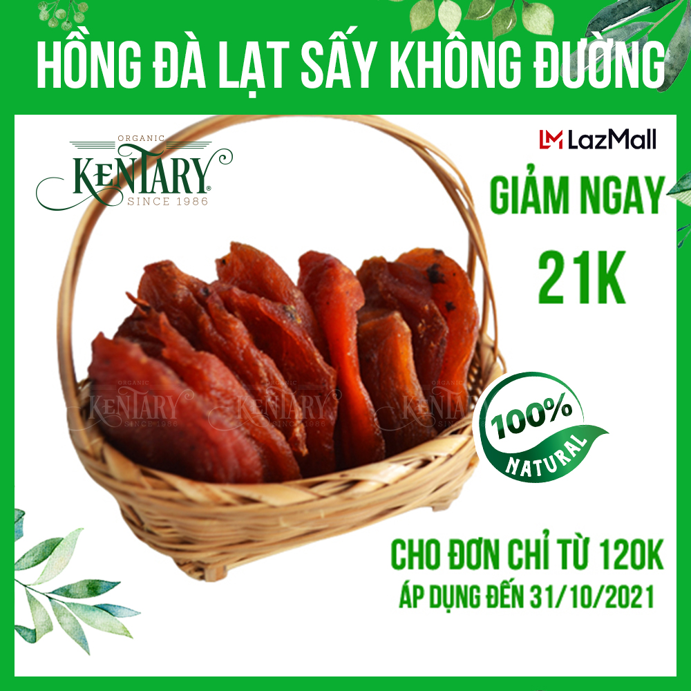 Hồng lát sấy lạnh không đường Kentary túi 200gr, mềm dẻo ngọt đậm đà giúp đẹp da, giảm cân, tốt cho tim mạch - đồ ăn vặt (HỒNG ĐÃ LÊN PHẤN MÀU TRẮNG)