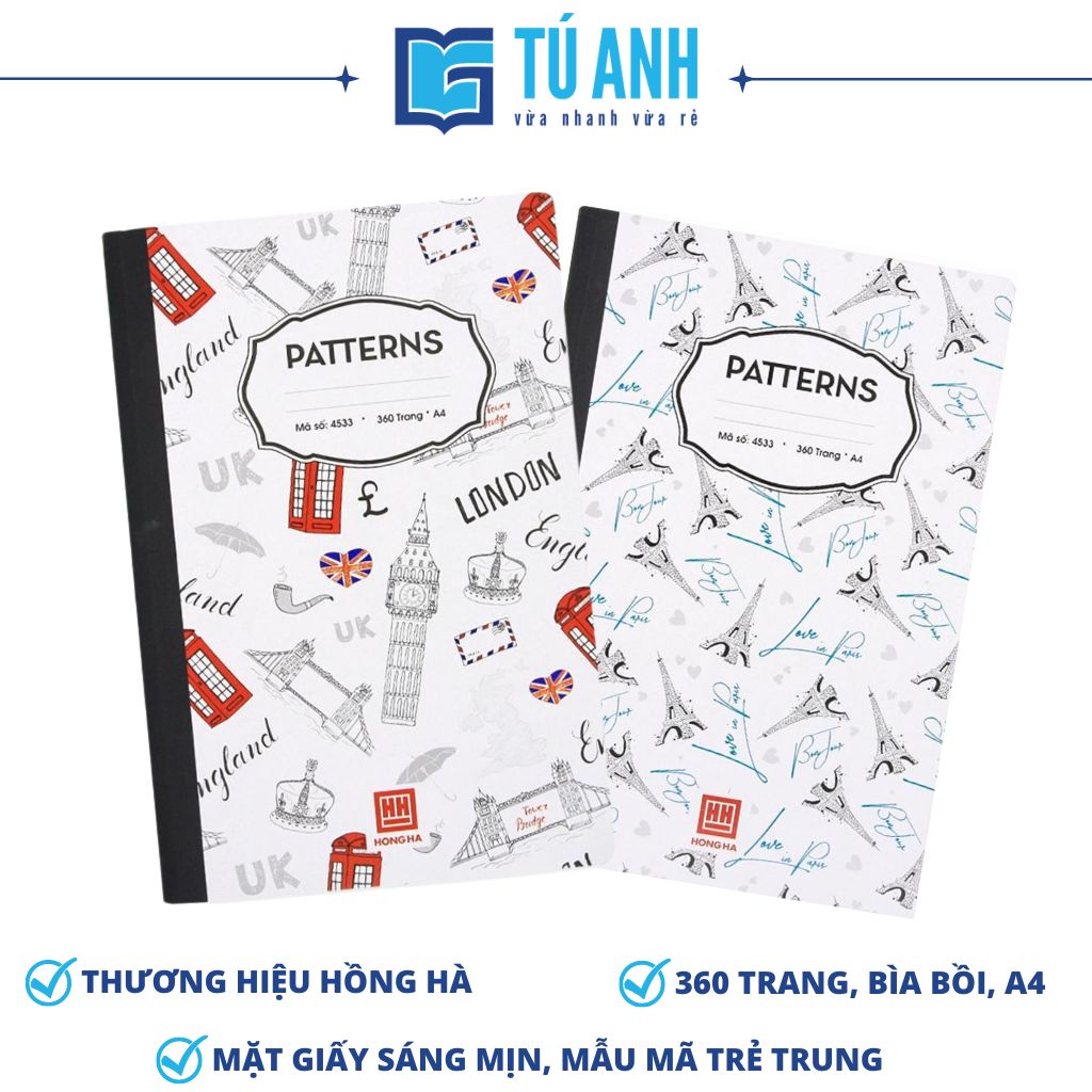 Sổ bìa bồi kẻ ngang hồng hà 360 trang a4 patterns - 4533