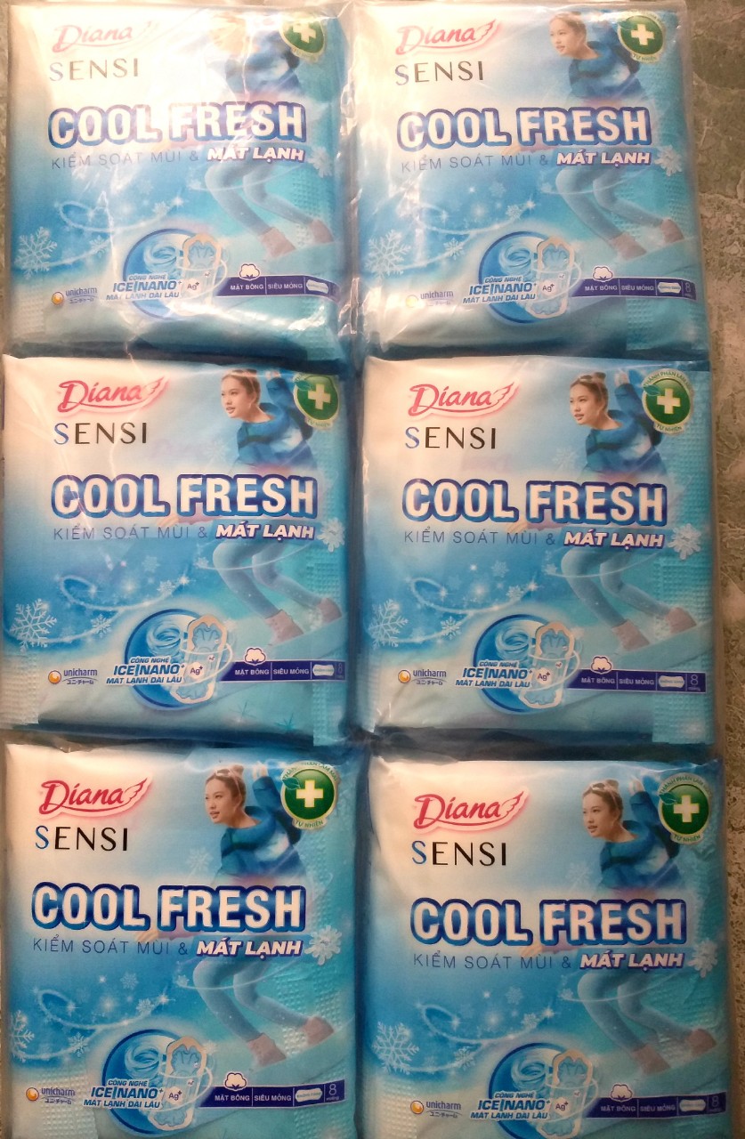 Combo 6 gói BVS mỏng không cánh Diana Sensi Cool Fresh, mỗi miếng dài 23cm