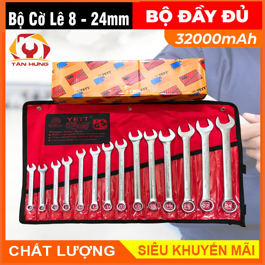 Bộ cờ lê 14 cây tiêu chuẩn usa 8mm-24mm, Bộ chìa khóa vòng miệng, Chất Liệu thép hợp kim cứng, phủ mạ chrome cao cấp, chống gỉ, chống ăn mòn – Hàng Chính Hãng