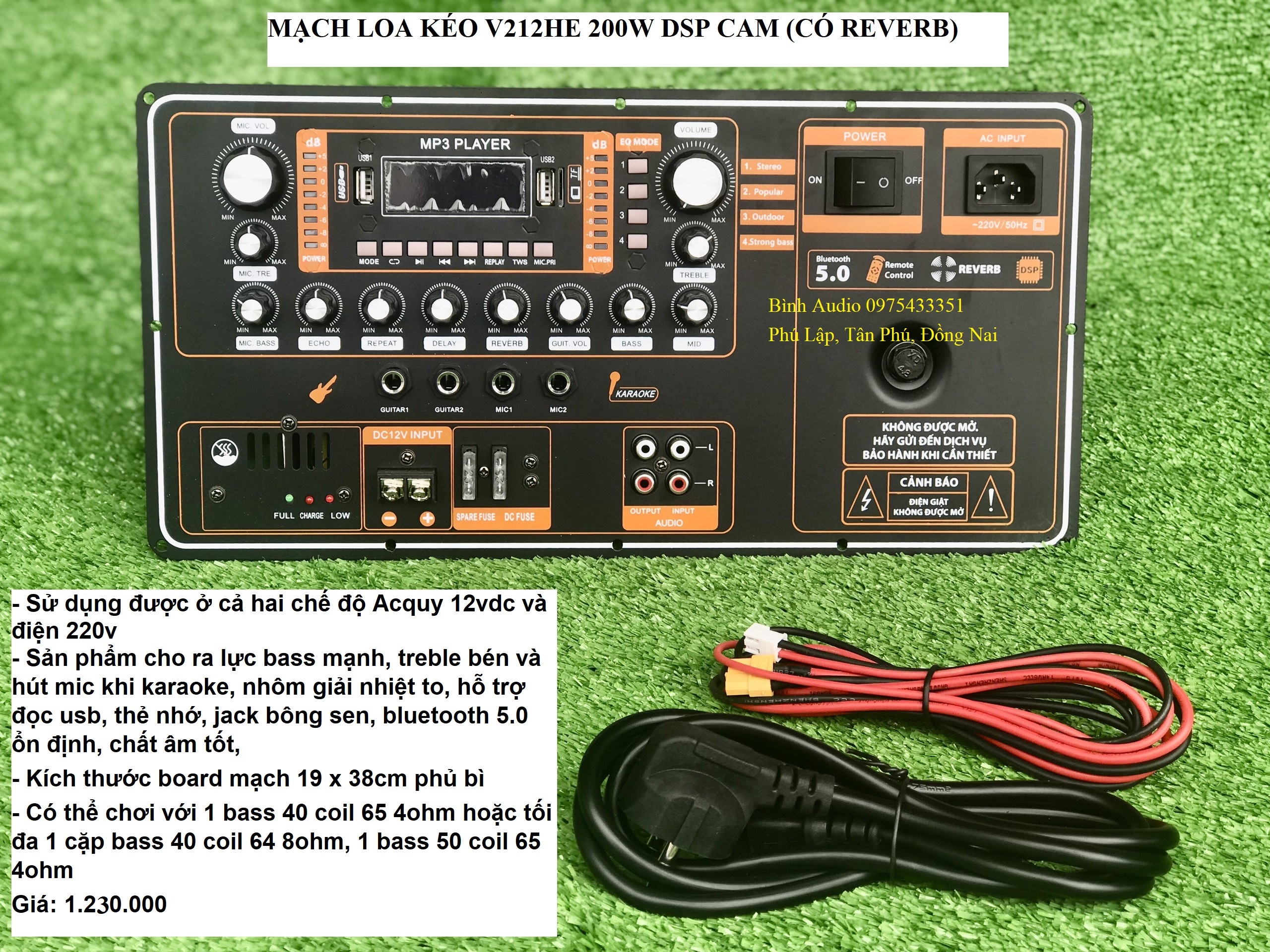 MẠCH LOA KÉO V212HE 200W DSP CAM (CÓ REVERB)