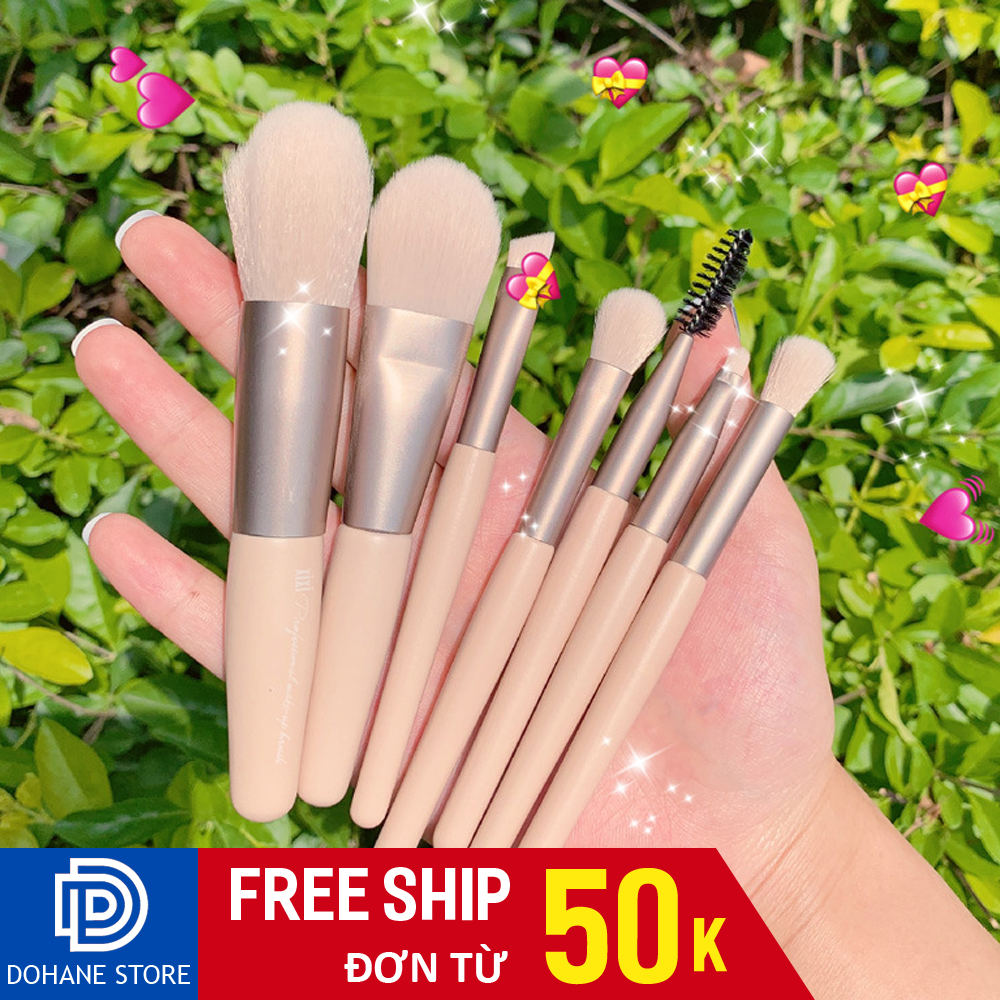 (Có video) Set 8 cọ trang điểm chuyên nghiệp nội địa Trung lông mềm cao cấp kèm túi zip phong cách vintage DSCTD58 - Cọ trang điểm mắt, môi