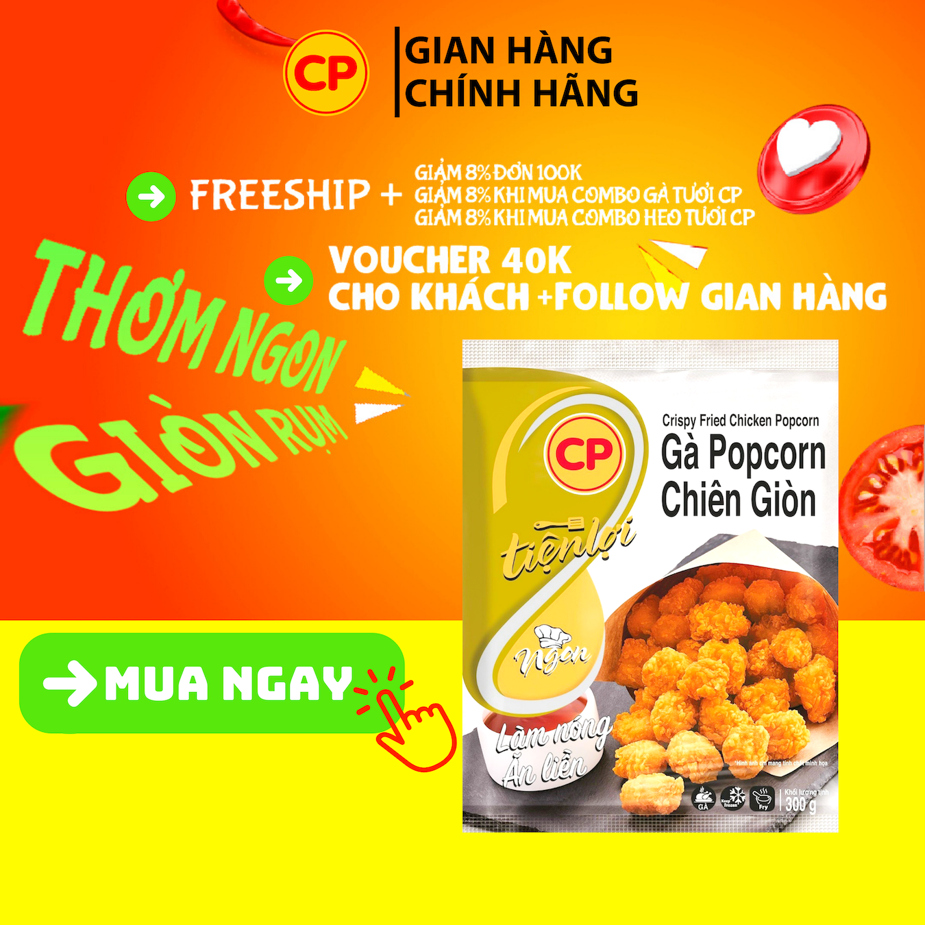 [2h] Gà popcorn cp chiên giòn 300g - gà rán giá rẻ
