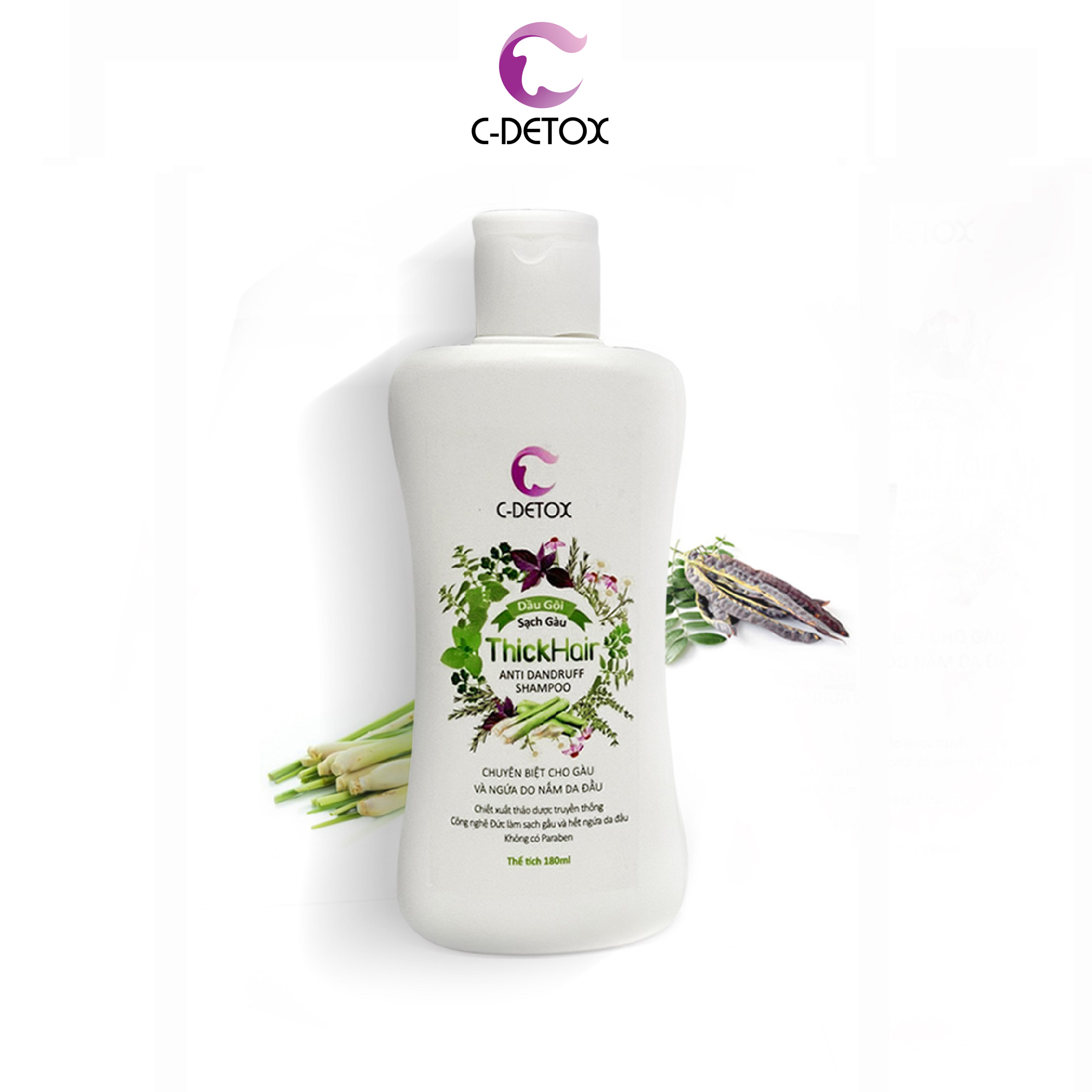 Dầu gội chống gàu C-DETOX ThickHair Anti Dandruff Shampoo - Chai 180mL-Chuyên biệt cho gàu và ngứa do nấm da đầu