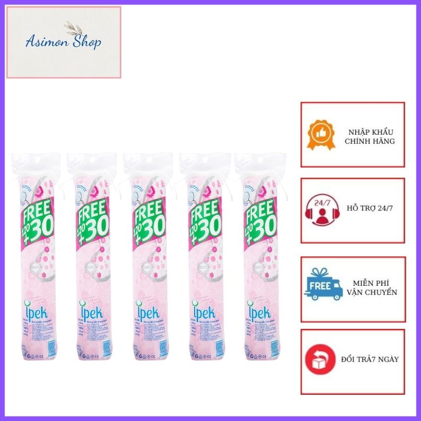 • combo 5 bịch bông tẩy trang tốt ipek 150 miếng ,asimon shop btt150, hàng nhập khẩu chính hãng_ thổ nhĩ kỳ,bông cotton 3 lớp dạng tròn tẩy trang an toàn hiệu quả, không gây kích ứng da.