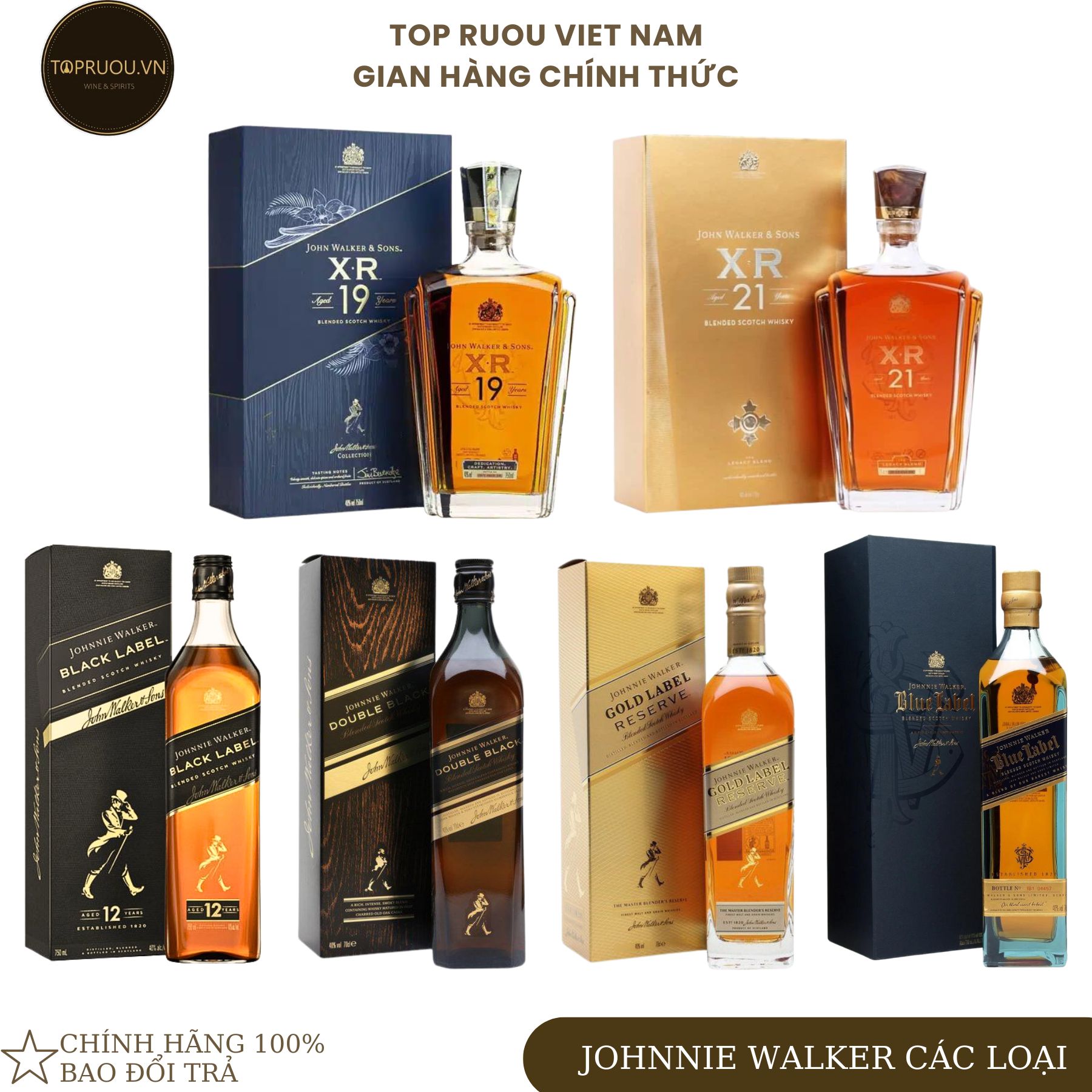 Rượu whisky johnnie walker black label - double black - gold - blue - xr 19 - xr 21 700ml - 1000ml