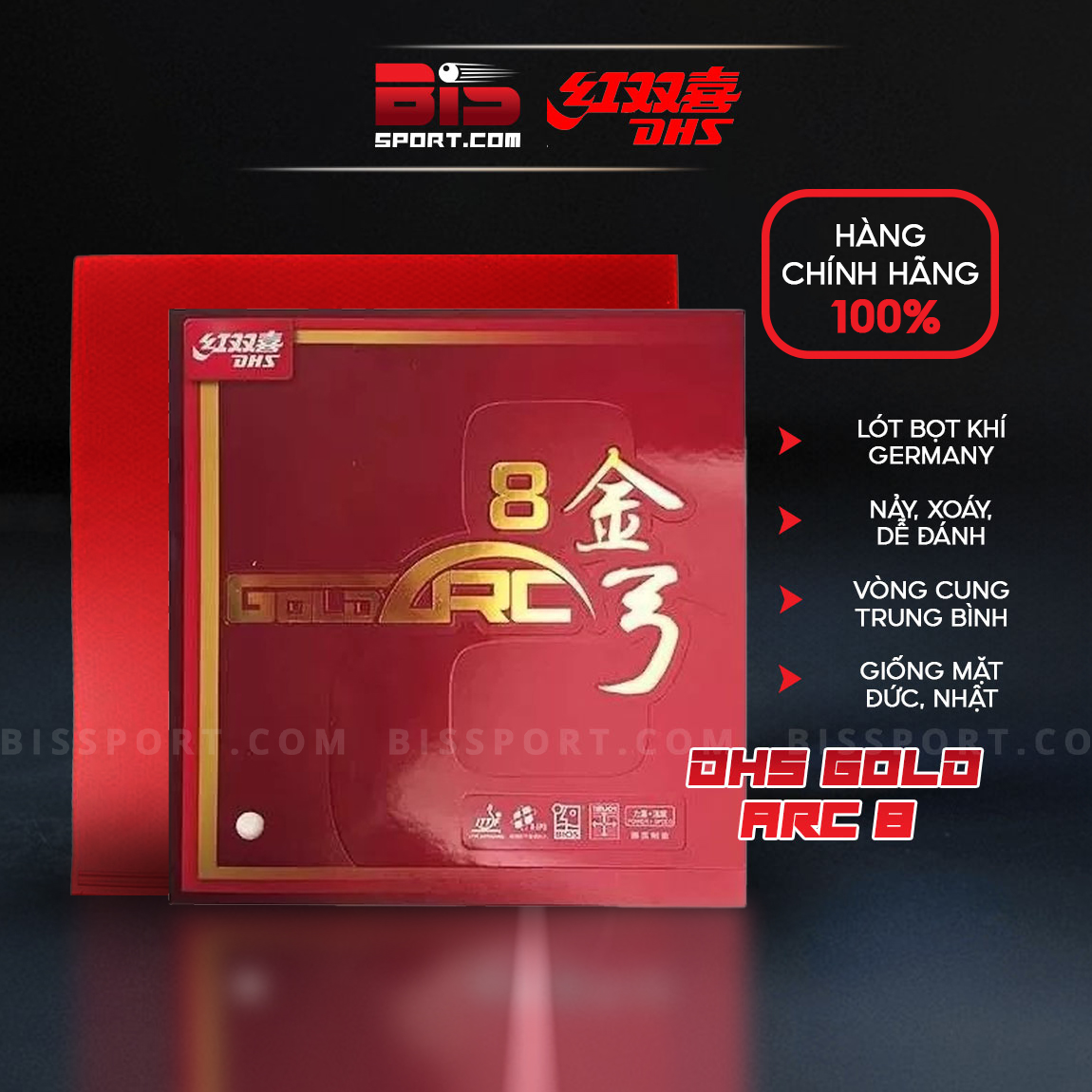 Mặt vợt bóng bàn cao cấp dhs gold arc 8 chính hãng - công nghệ lớp bọt khí đức , cảm giác cực tốt , tốc độ & độ xoáy cao
