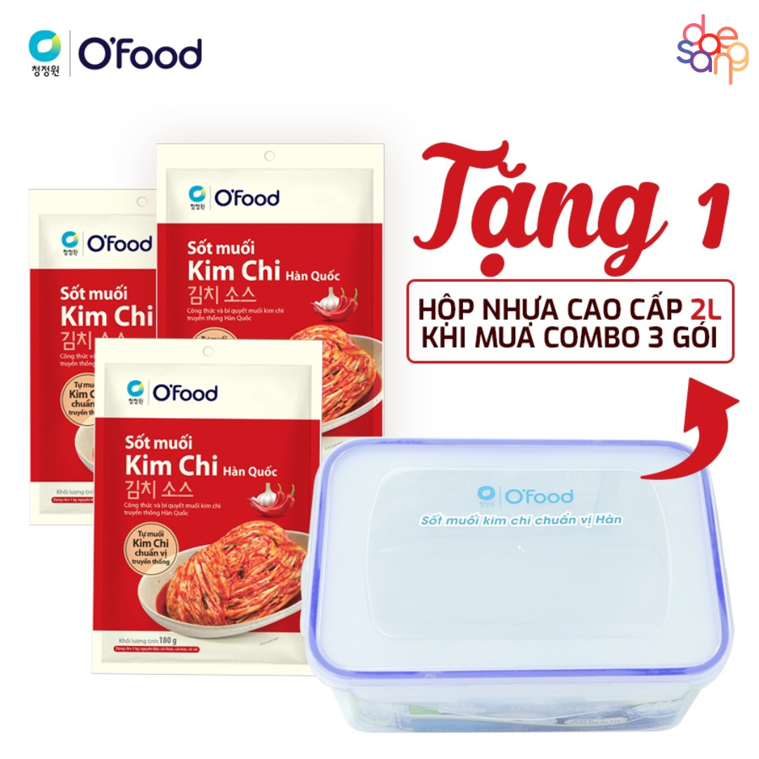 Combo 3 gói sốt muối kim chi O'food 180g / gói tặng 1 hộp nhựa cao cấp 2L