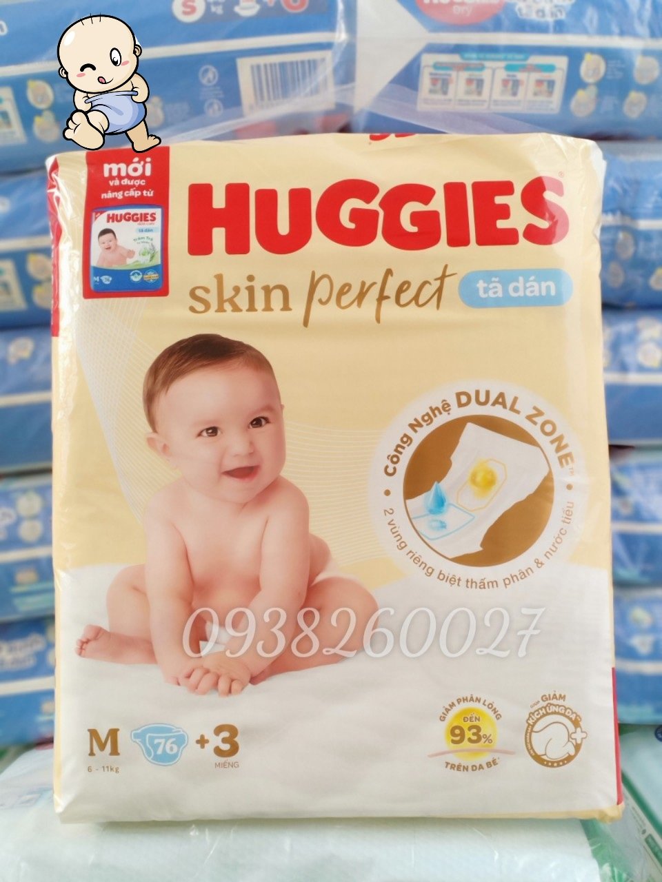 Tã Dán Huggies tràm trà M76/L68/XL60/XXL54 miếng