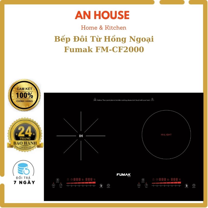 Bêp Đôi Từ + Hồng Ngoại Fumak FC2000 (Bảo Hành Chính Hãng 24 Tháng) Công Nghệ Invener Nhật Bản Tiết Kiệm Điện