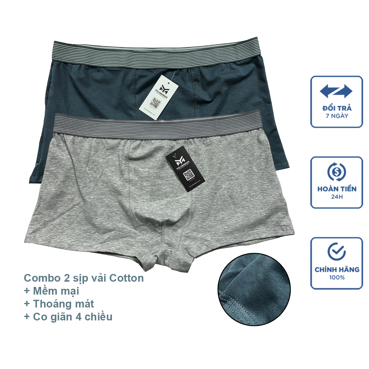 Combo 2 quần sịp đùi nam big size từ 85 - 130KG vải cotton cao cấp, quần sịp big size nam Cao Cấp