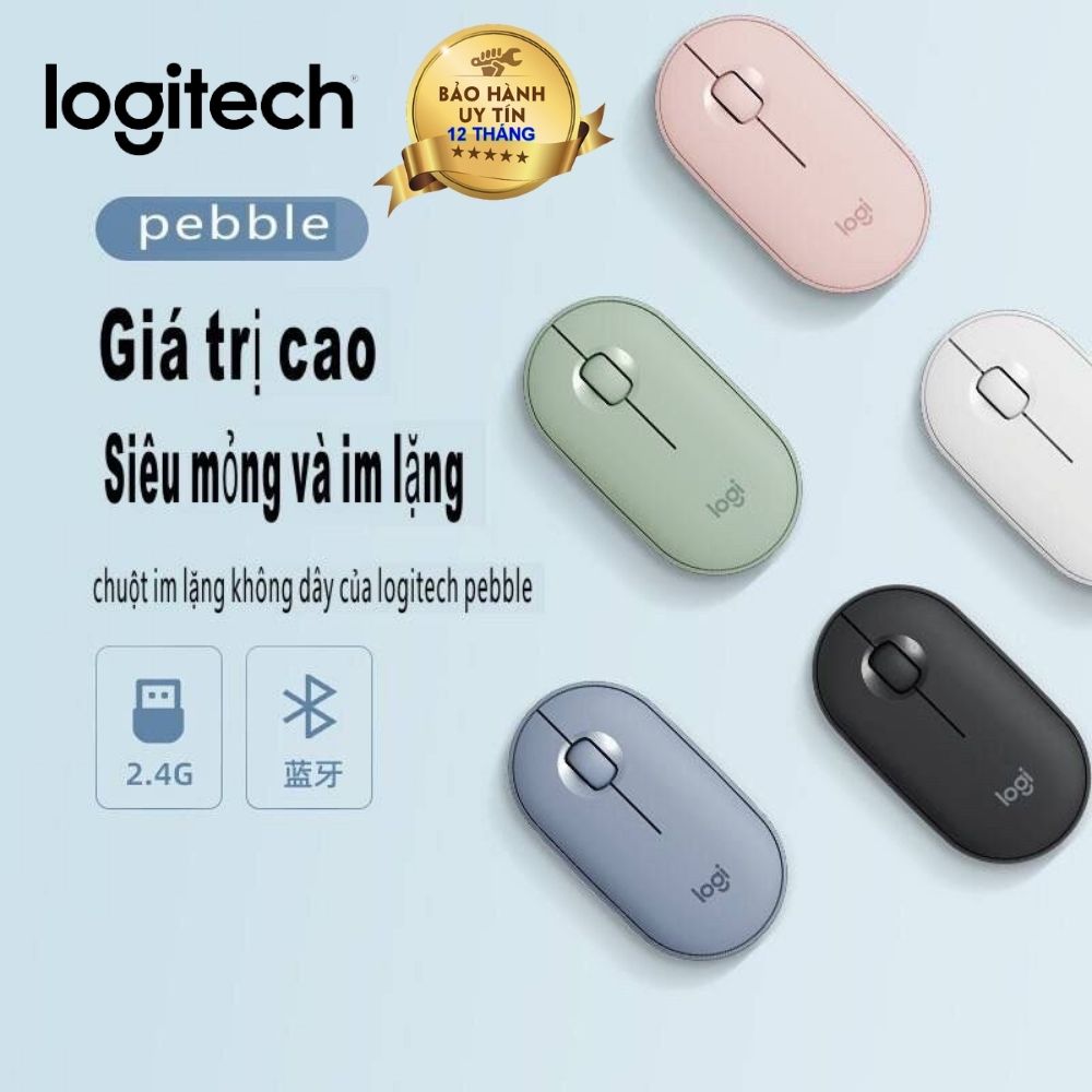 Chuột máy tính Logitech PEBBLE M350 mỏng nhẹ không dây kết nối Bluetooth 1000DPI Hàng chính hãng