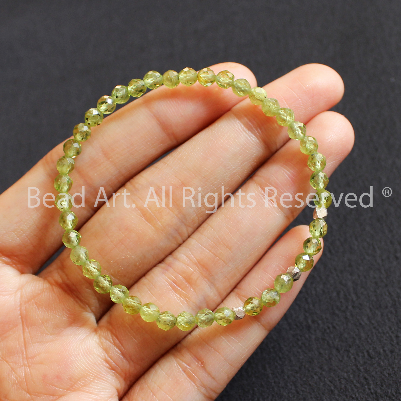 Vòng tay 3.5mm đá peridot xanh lá tự nhiên giác cắt và bạc 925, mộc, hoả, vòng tay phong thuỷ, chuỗi hạt - bead art