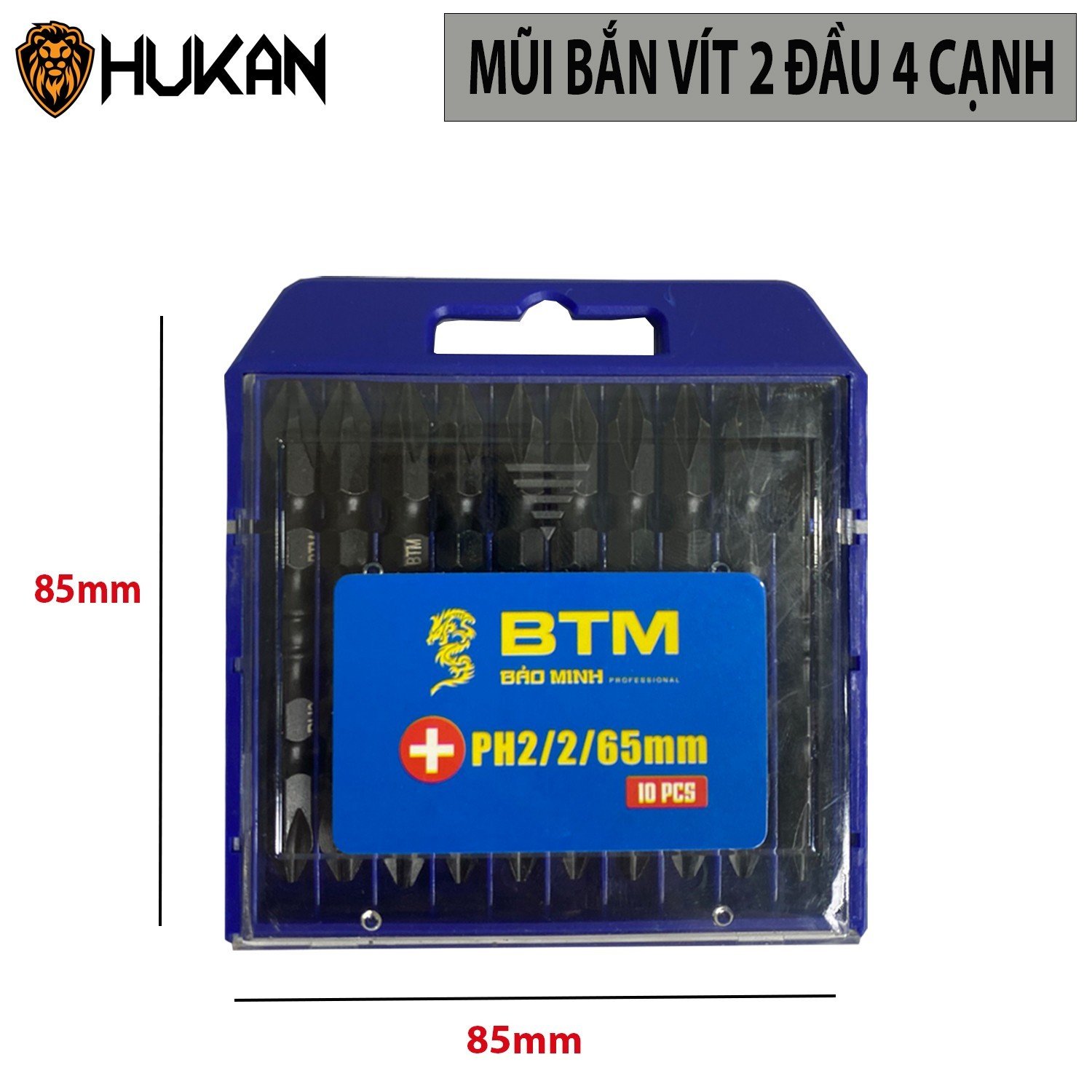 Mũi bắn vít 2 đầu 4 cạnh bộ 10 mũi 65mm nhập từ HUKAN mũi bắt vít PH2 đầu bắt vít 4 cạnh có từ PH2x65mm chống gỉ chống va đập