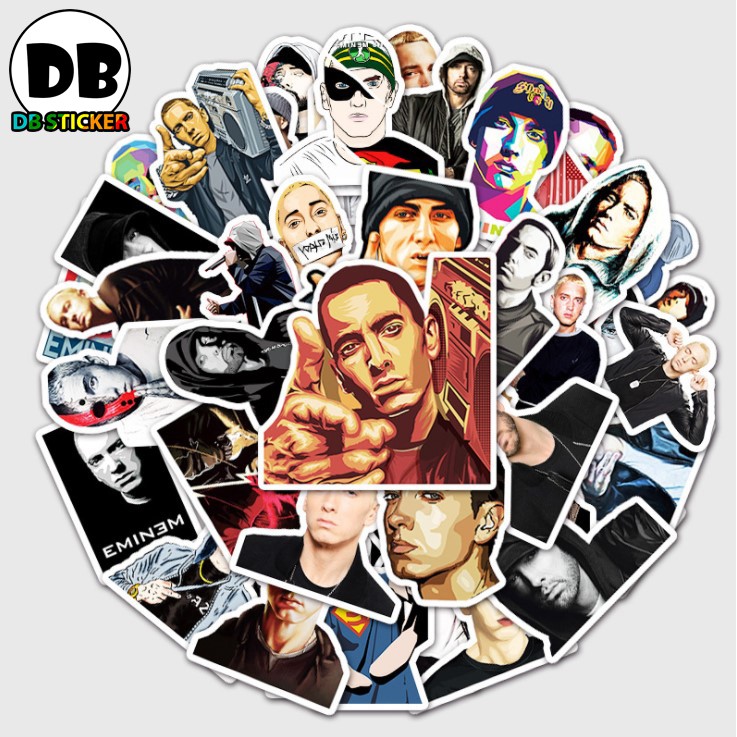 [Set 50 Cái] Sticker Dán Mũ Bảo Hiểm, Laptop Hình Ca Sĩ Eminem - DB.086