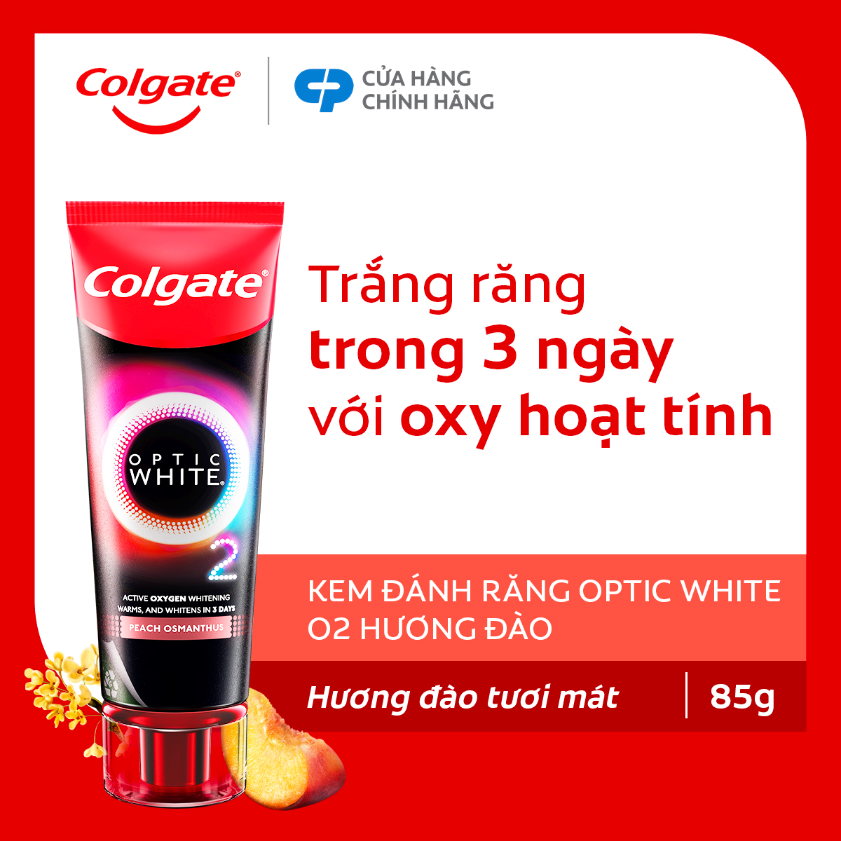 Kem Đánh Răng Colgate trắng răng đột phá CHỈ TRONG 3 NGÀY Optic White O2 với Oxy Hoạt Tính 85g/ tuýp