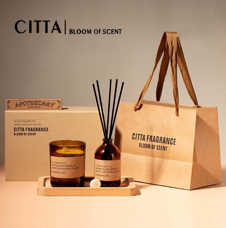 Citta hộp quà nến thơm kèm tinh dầu thơm phòng citta brown - giảm stress, cải thiện giấc ngủ