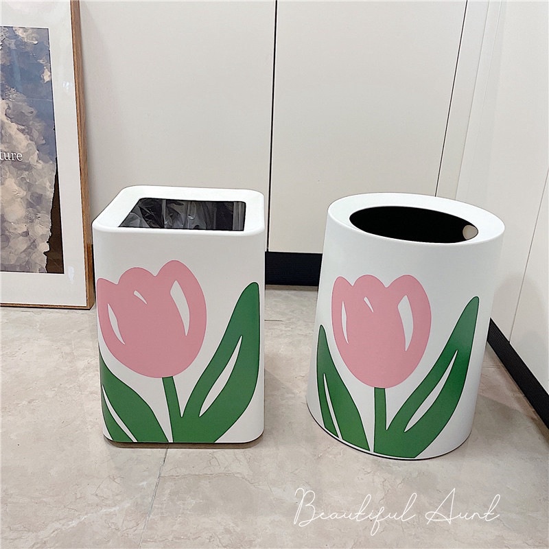Thùng rác hoa tulip, thùng rác gia đình, văn phòng, studio phong cách Hàn quốc