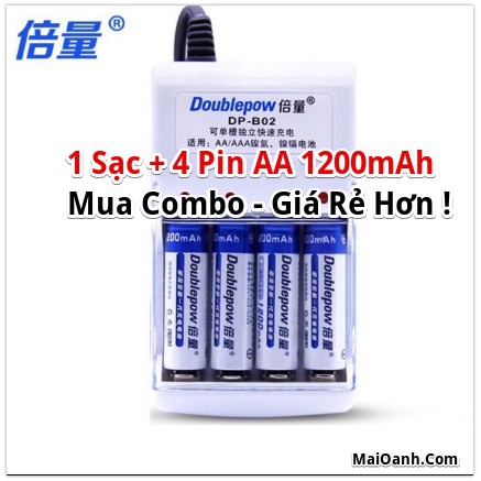 [Chính Hãng DOUBLEPOW] Combo Vỉ 4 Pin Sạc AA 1200 mAh Và 1 Sạc Pin DP-02
