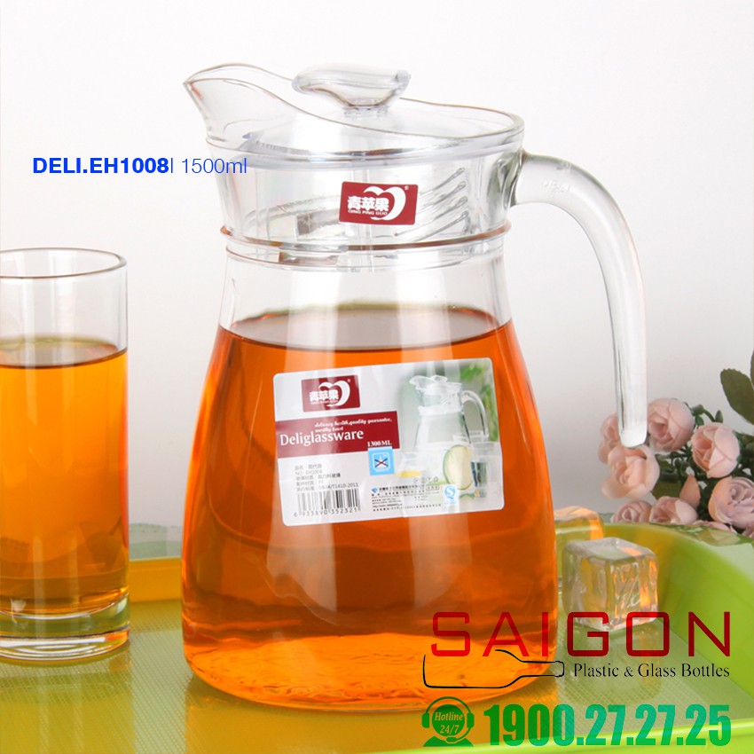 Bình nước thủy tinh 1500ml | thủy tinh cao cấp