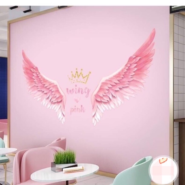 Decal dán tường đôi cánh thiên thần hồng tranh dán tường họa tiết đôi cánh thiên sứ màu hồng