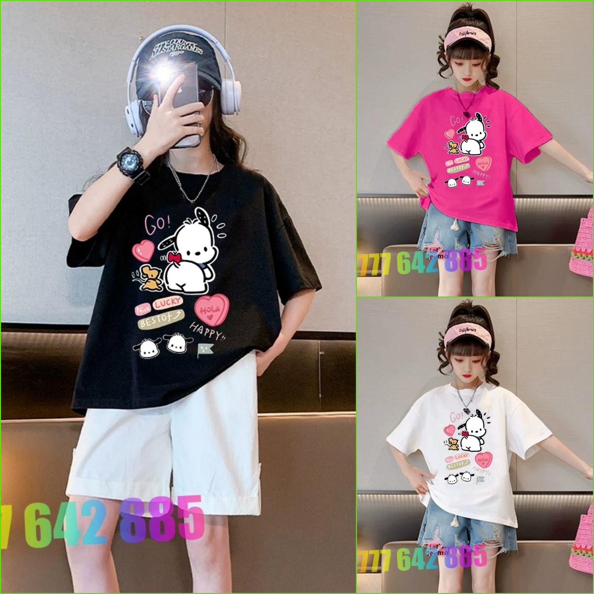 School girl t shirt loose form 20kg 30 kg 40kg girl dynamic summer T-shirt white bear print cotton hebikids T-shirts