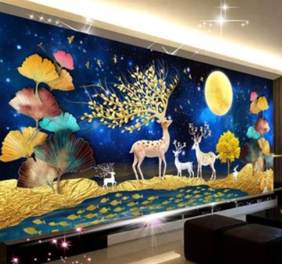 Tranh thêu chữ thập hươu nai tài lộc e78 cm