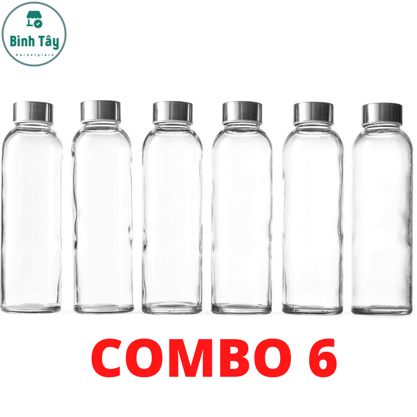 6 Bình nước thủy tinh nắp INOX dung tích 500ml hàng xuất khẩu BT-C060