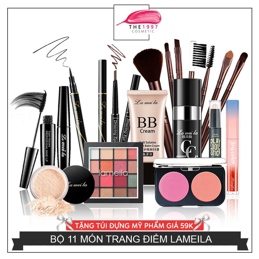Bộ trang điểm đầy đủ LAMEILA 11 món Mascara + Bút dạ kẻ mắt + Chì kẻ mày + Bộ 7 dụng cụ trang điểm + Son kem + Bút tạo khối + Che khuyết điểm + Kem nền + Phấn mắt + Phấn má + Phấn phủ set trang điểm makeup chuyên nghiệp