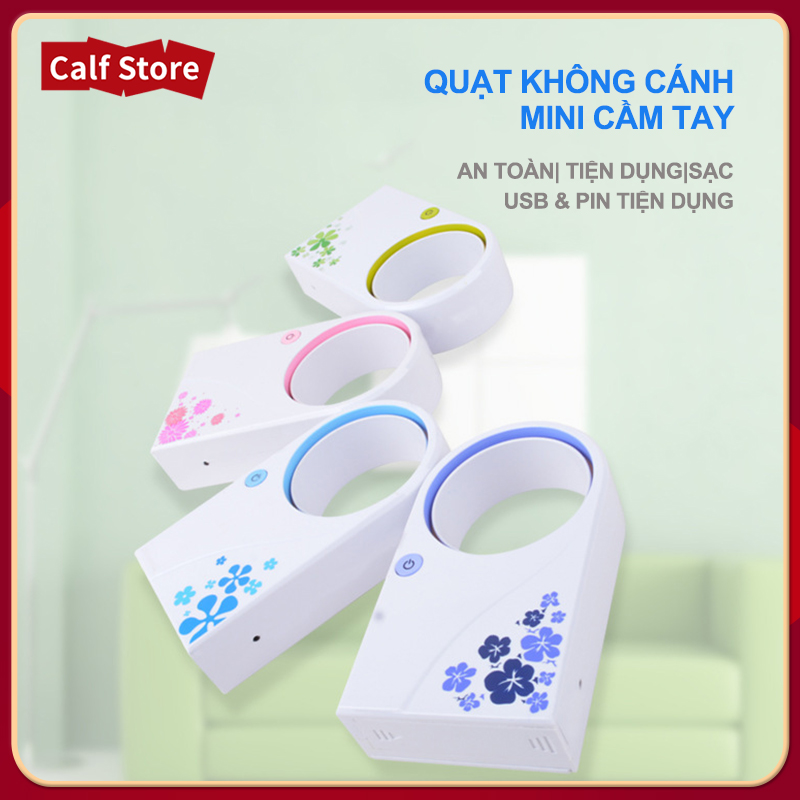 Quạt không cánh mini, quạt không cánh cầm tay, nhỏ gọn, lực gió mạnh, họa tiết sang trọng, chất liệu nhựa ABS bền đẹp