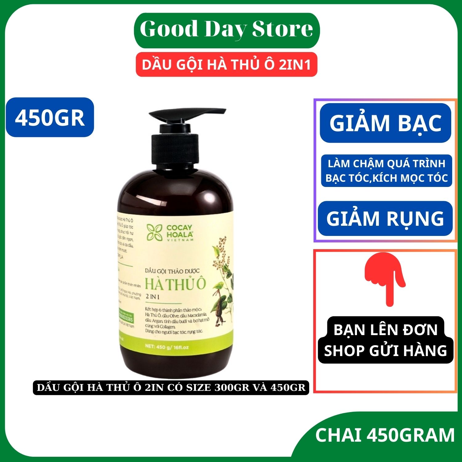 Dầu Gội Hà Thủ Ô giảm rụng tóc bạc tóc, dung tích 450 gram/chai