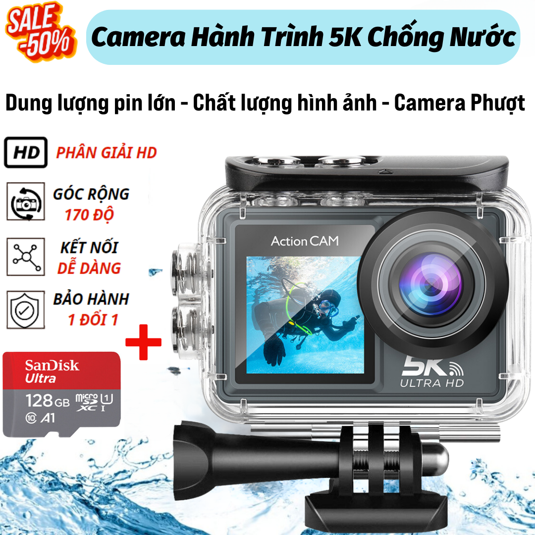 Camera hành trình chống nước chống rung 5k ULTRA HD, Camera hành trình kết nối wifi góc quay rộng, camera hành trình gắn xe máy kèm thẻ nhớ
