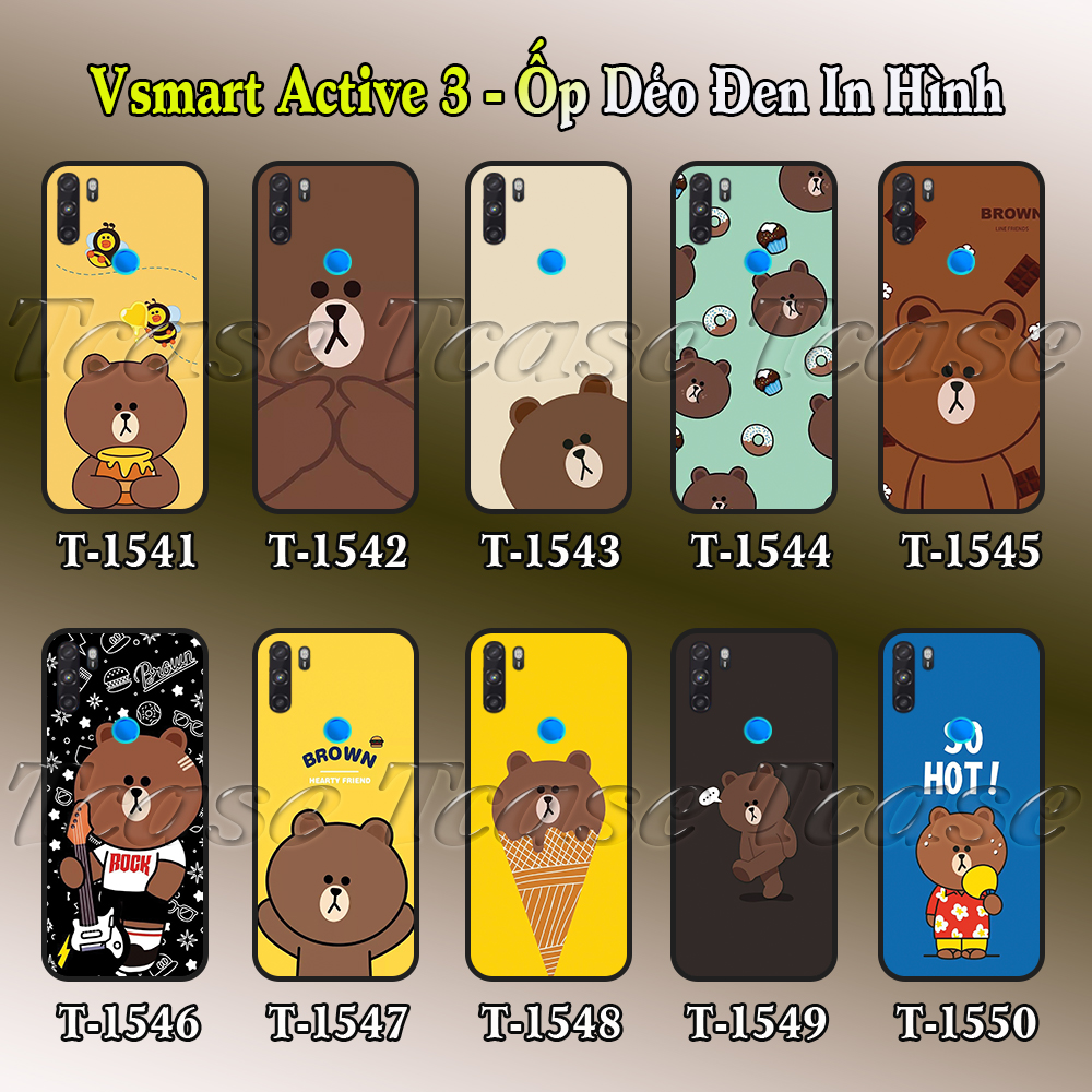[HCM]Ốp lưng Vsmart Active 3 dẻo đen in hình BST Gấu Nâu Cute