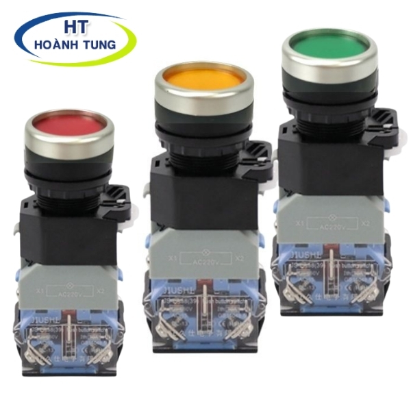 Công tắc nhấn đề LA38-11DT nhấn giữ có đèn điện áp 24VDC, 220VAC lắp đặt tủ điện điều khiển chất lượng