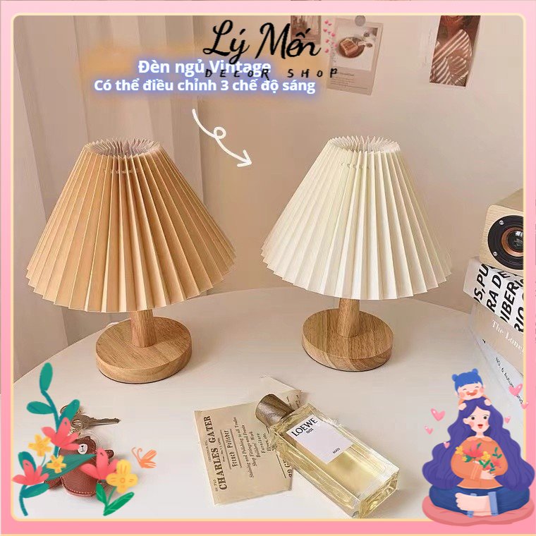 Đèn Ngủ Để Bàn Thân Gỗ Phong Cách Hàn Quốc Đèn Ngủ Xếp Ly Kèm Công Tắc trang trí phòng ngủ vintage Lý Mến Decor