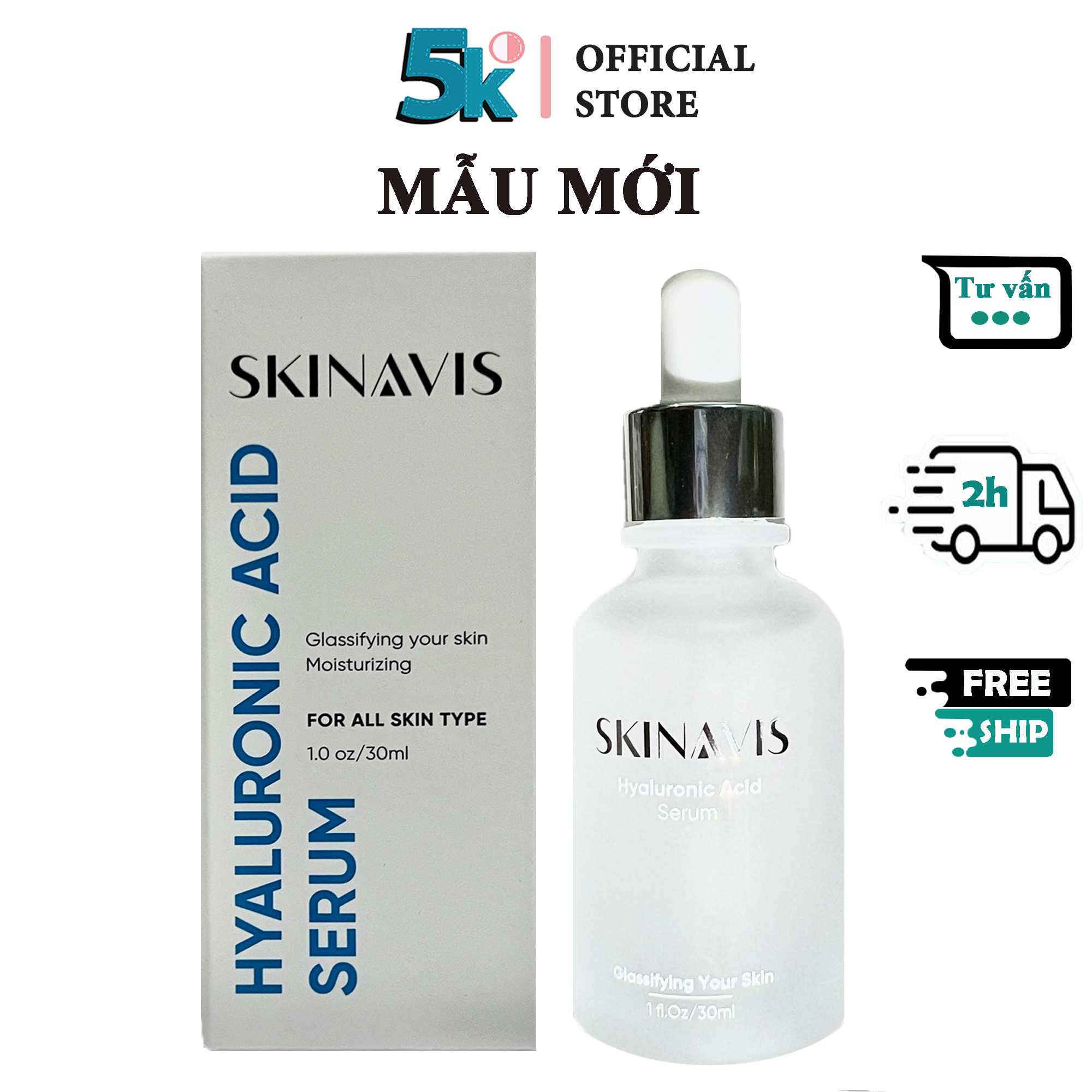Serum Cấp Ẩm Phục Hồi SKINAVIS Hyaluronic Acid & Niacinamide + B5 - cấp nước, phục hồi da, da căng bóng 30ml