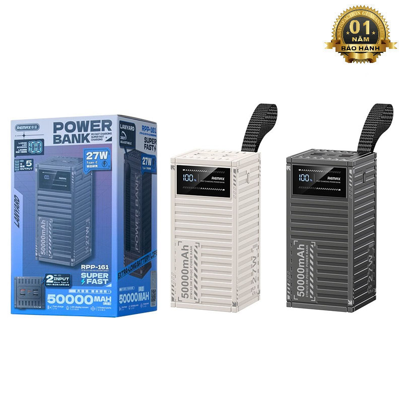 Pin dự phòng siêu nhanh 50000mah REMAX RPP-161 Container, sạc cùng lúc 5 máy, typec IN OUT, sạc iphone 15 - hỗ trợ QC 22.5W và PD 27W (2 màu) phụ kiện sỉ 1986