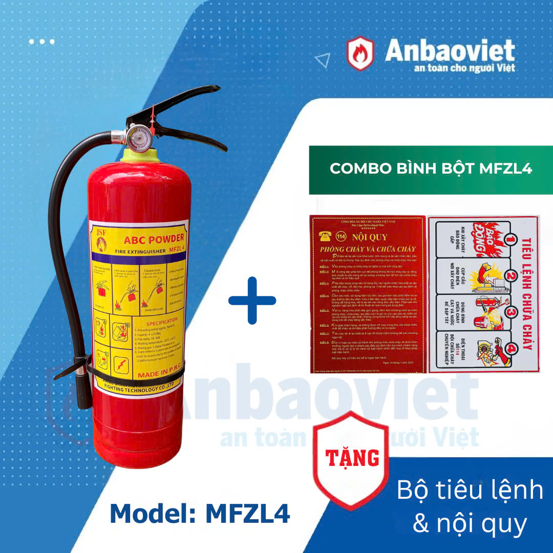 Bình chữa cháy bột ABC 4kg (MFZL4) & tiêu lệnh nội quy PCCC