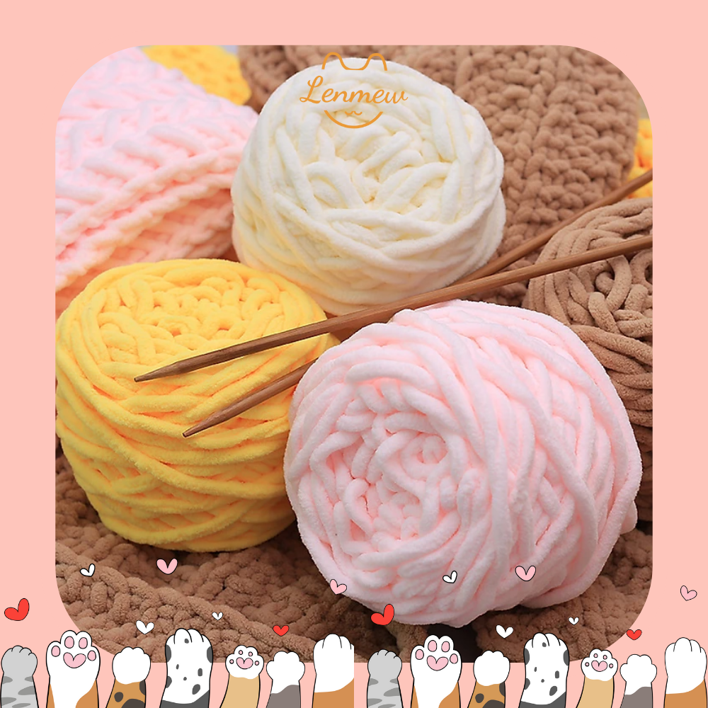 Len nhung đũa, len bông sữa cuộn 100gram đan móc thú bông,thảm mềm mịn