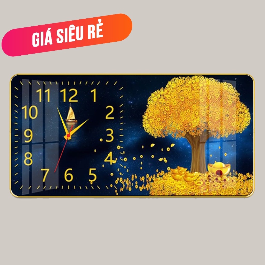 Đồng Hồ Tráng Gương Treo Tường “CÂY KIM TIỀN” In UV 5D Cao Cấp