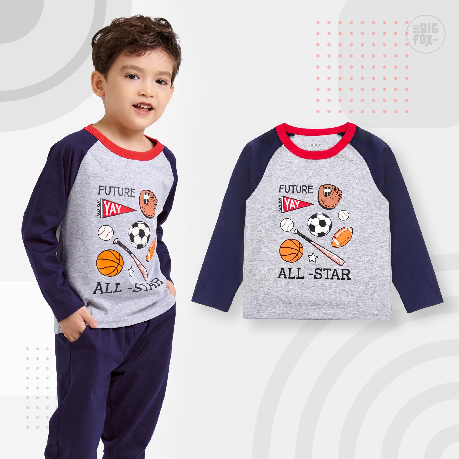 Áo thu đông bé trai BIGFOX - MISS MEOW, áo thun dài tay cho bé chất cotton phong cách Âu Mỹ hình in quả bóng 11 - 26 kg