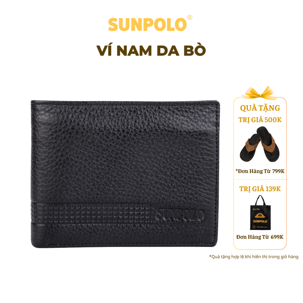 Bóp nam da bò dáng ngang vân hạt SUNPOLO WSVH20 (Đen)